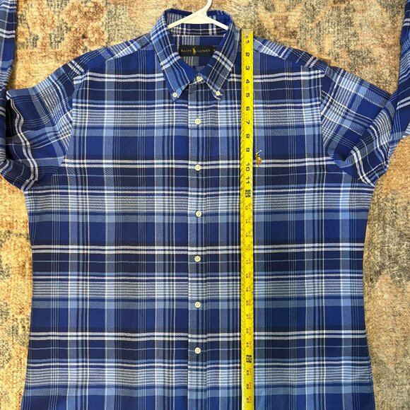 Ralph Lauren Polo Men's Classic Blue Plaid Button-Down Oxford Shirt XL Logo - Picture 9 of 10